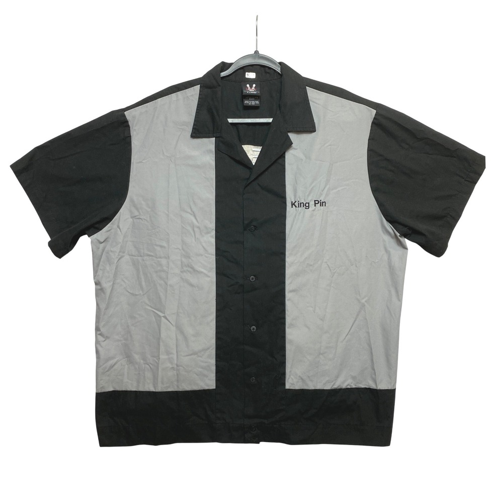 Hilton Bowling Retro Shirt Mens XL Black Gray Short Sleeve King Pin Colorblock
